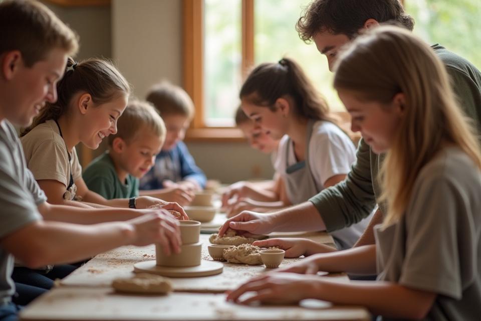 People learning pottery in a workshop with an instructor